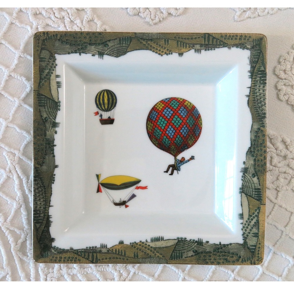 Rosenthal Fornasetti Mongolfiere Square Porcelain Dish Hot Air Balloon Germany